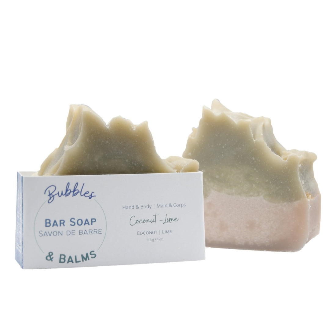 Coconut Lime bar soap from Bubbles &amp; Balms with fresh key lime essential oil and organic coconut oil.