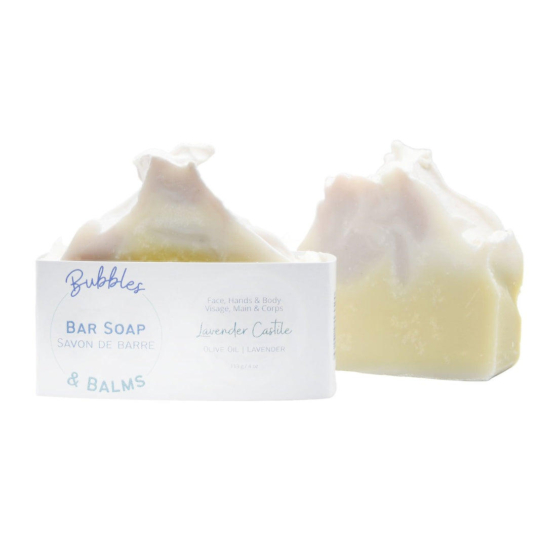 Lavender Castile bar soap from Bubbles &amp; Balms made with organic olive oil.