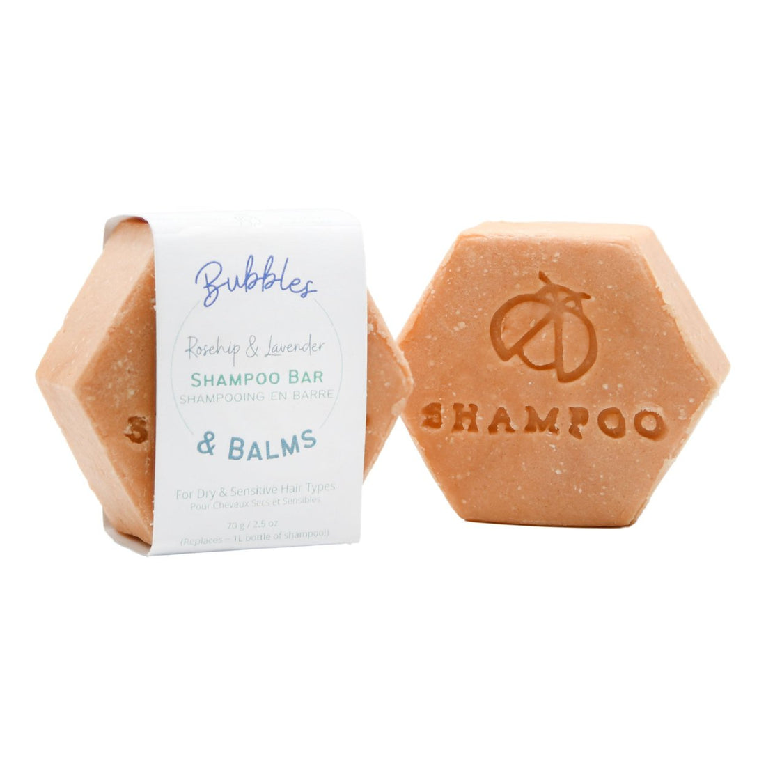 Rosehip &amp; Lavender shampoo bar for extra dry and sensitive scalps, from Bubbles &amp; Balms of Hampton, New Brunswick.