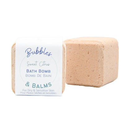 Sweet Citrus bath bomb for dry &amp; sensitive skin from Bubbles &amp; Balms of Hampton, New Brunswick.